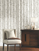 Paper Birch White & Grey Wallpaper with Botanical Birch Tree Motif - York BW3901