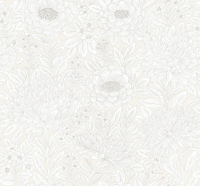 Wood Block Blooms Cream Wallpaper with Floral Botanical Pattern, Prepasted Sure Strip - York BW3921