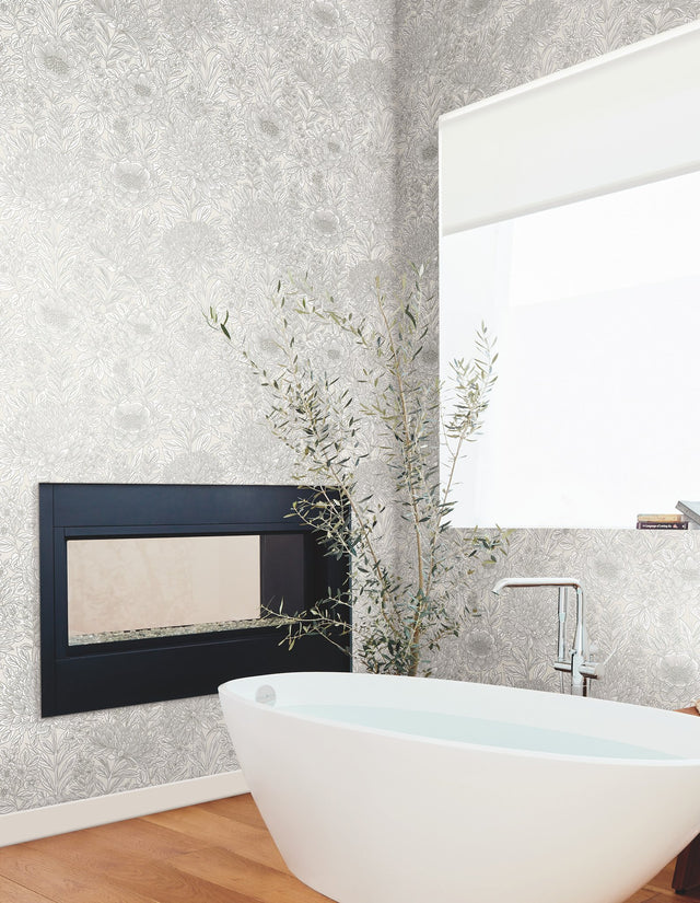 Wood Block Blooms Cream Wallpaper with Floral Botanical Pattern, Prepasted Sure Strip - York BW3921