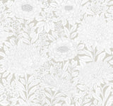 Wood Block Blooms Taupe & Silver Wallpaper with Metallic Floral Outline - York BW3922