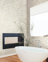 Wood Block Blooms Taupe & Silver Wallpaper with Metallic Floral Outline - York BW3922