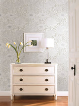 Wood Block Blooms Taupe & Silver Wallpaper with Metallic Floral Outline - York BW3922