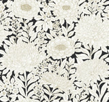 Wood Block Blooms Black & Gold Wallpaper with Metallic Floral Outline - York BW3923