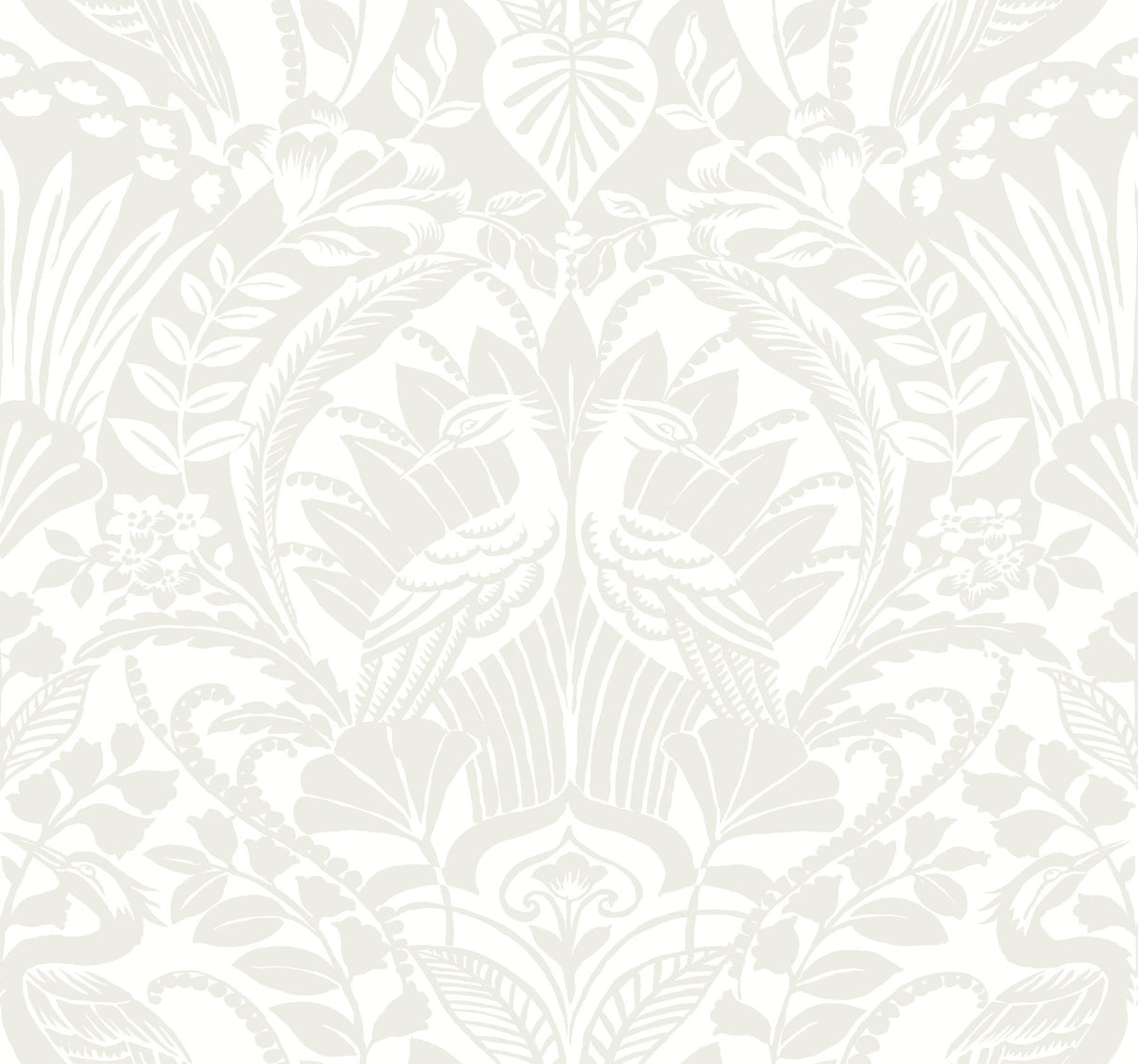 Egret Damask White & Cream Wallpaper with Bird Medallion Motif - York BW3932