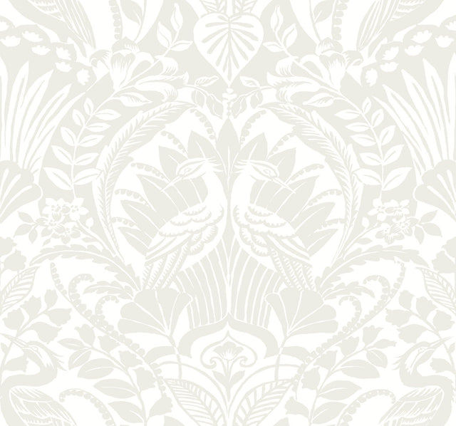 Egret Damask White & Cream Wallpaper with Bird Medallion Motif - York BW3932