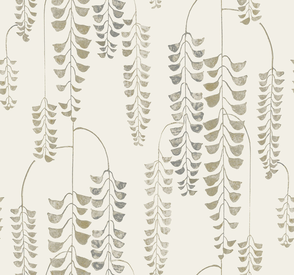 Deco Wisteria Cream & Gold Wallpaper with Botanical Metallic Wisteria Motif - York BW3941