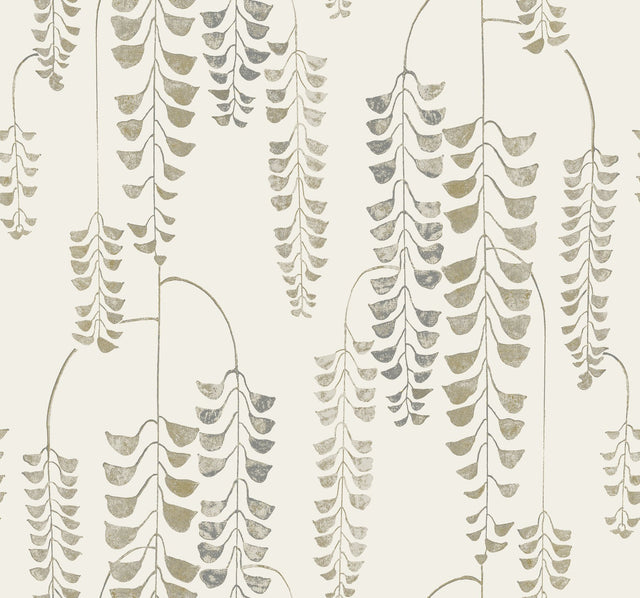 Deco Wisteria Cream & Gold Wallpaper with Botanical Metallic Wisteria Motif - York BW3941