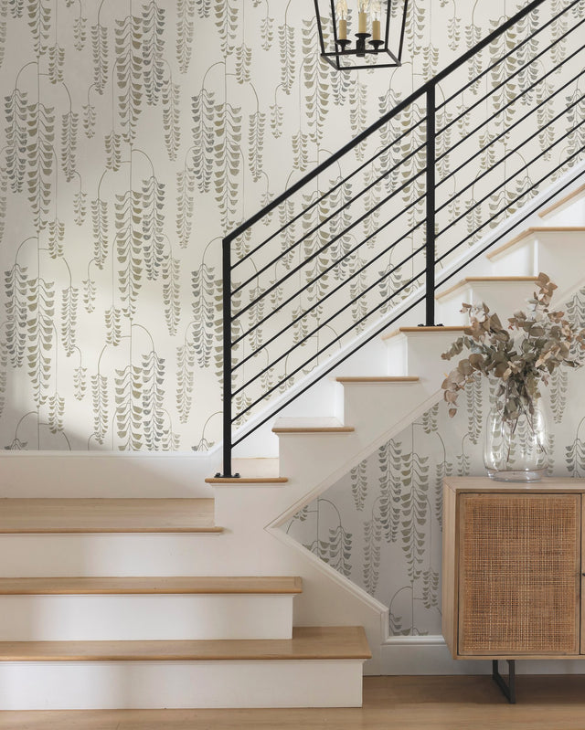 Deco Wisteria Cream & Gold Wallpaper with Botanical Metallic Wisteria Motif - York BW3941