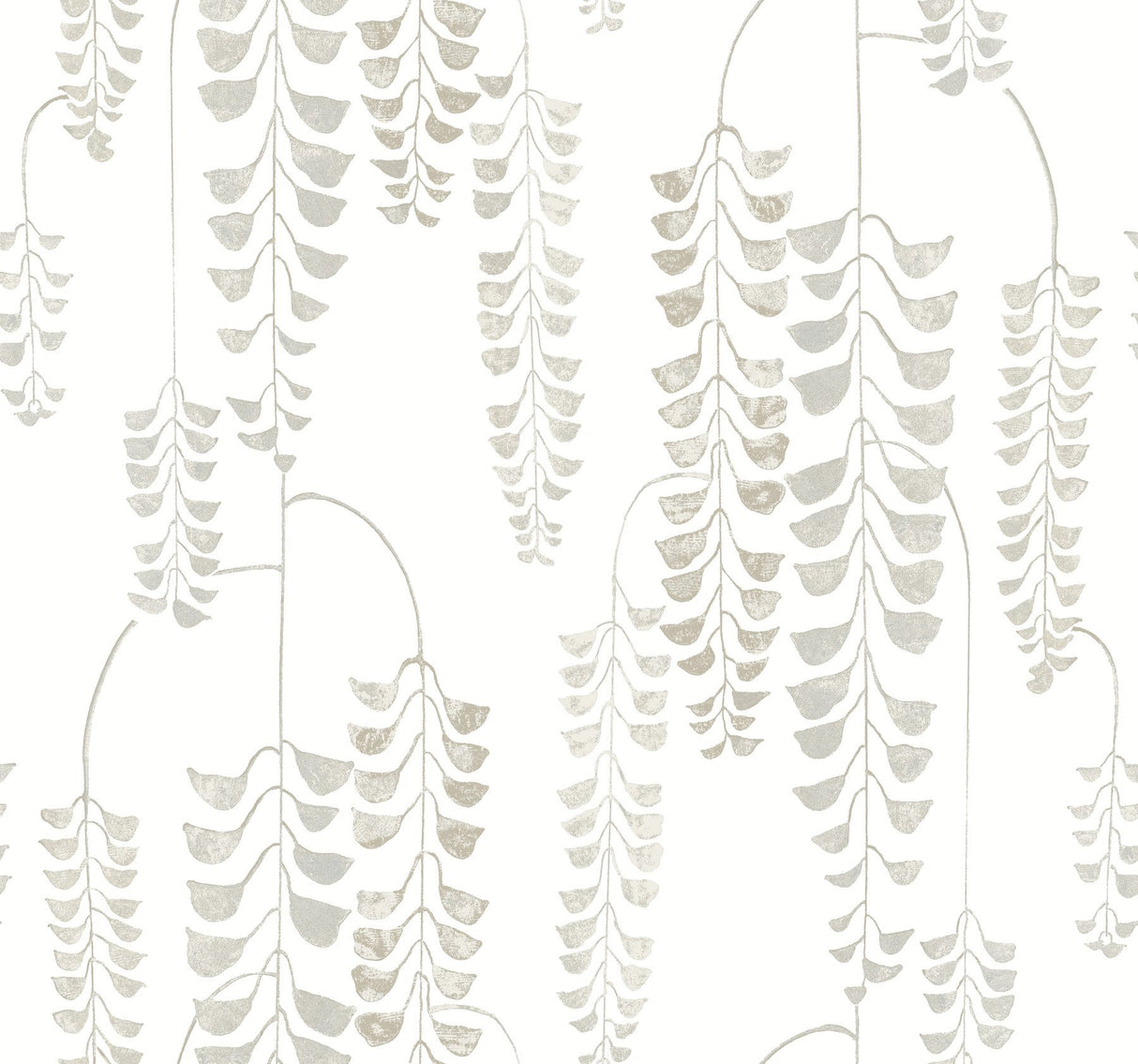 Deco Wisteria White & Cream Wallpaper with Botanical Metallic Wisteria Motif - York BW3942
