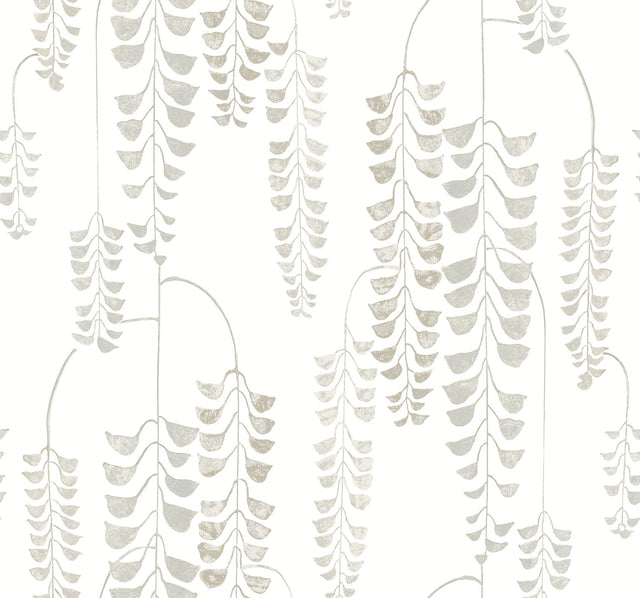 Deco Wisteria White & Cream Wallpaper with Botanical Metallic Wisteria Motif - York BW3942