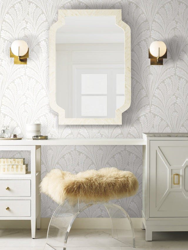 Shell Damask Neutral & Pearl Wallpaper with Metallic Pearlescent Damask - York BW3952