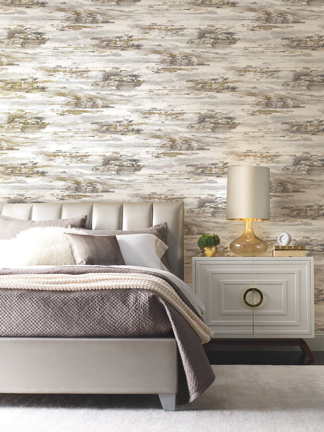 Birch Bark Texture Black & Gold Wallpaper with Textured Bark Motif - York BW3961