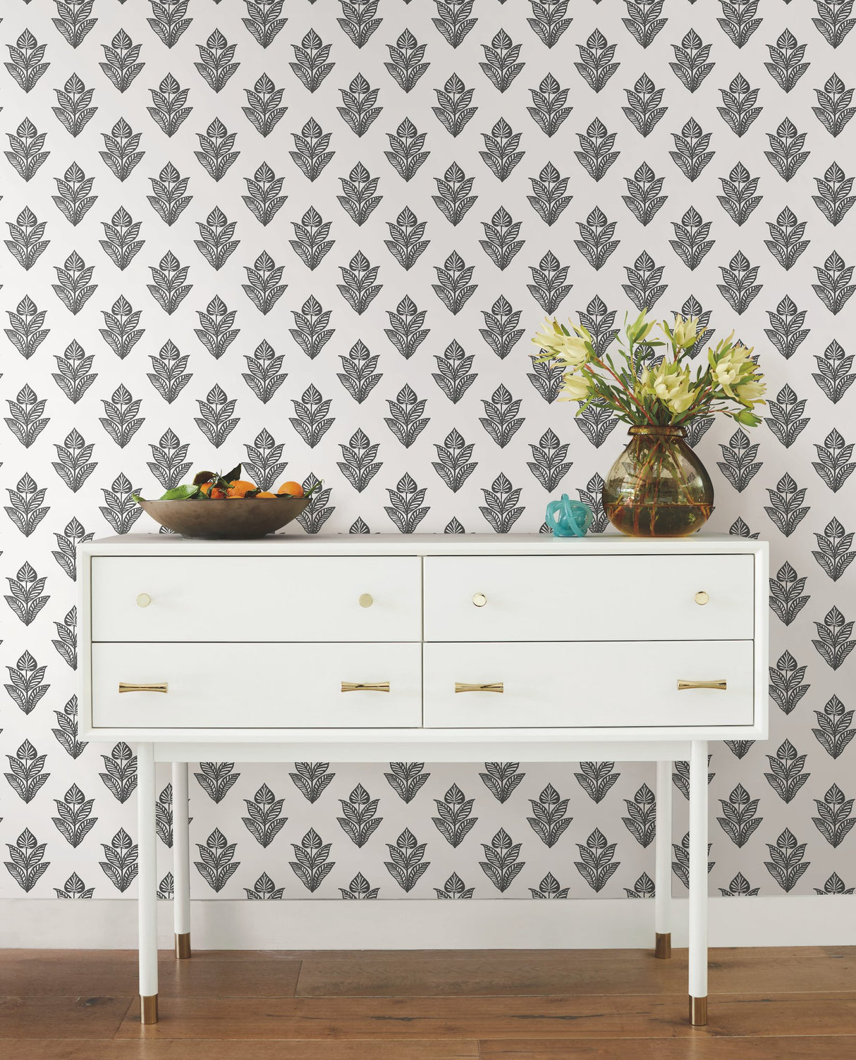 Lotus Motif Black & White Wallpaper with Botanical Lotus Pattern - York BW3977