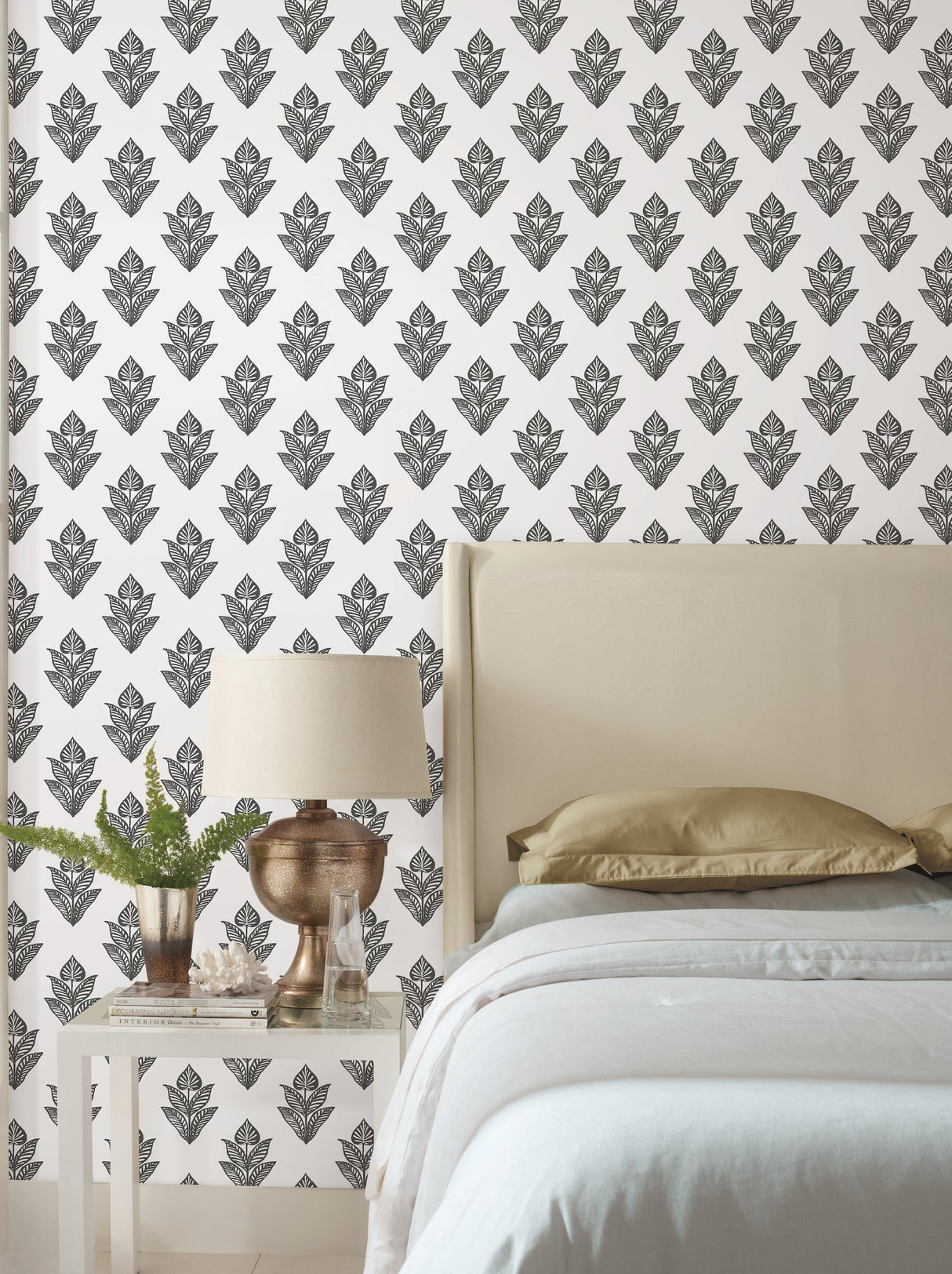 Lotus Motif Black & White Wallpaper with Botanical Lotus Pattern - York BW3977