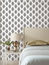 Lotus Motif Black & White Wallpaper with Botanical Lotus Pattern - York BW3977