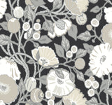 Vincent Poppies Black & Cream Wallpaper with Floral Sure Strip Pattern - York BW3981