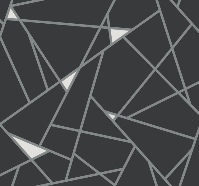 Prismatic Black & Silver Geometric Wallpaper with Metallic Prism Motif - York BW3985