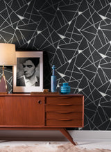 Prismatic Black & Silver Geometric Wallpaper with Metallic Prism Motif - York BW3985