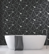 Prismatic Black & Silver Geometric Wallpaper with Metallic Prism Motif - York BW3985