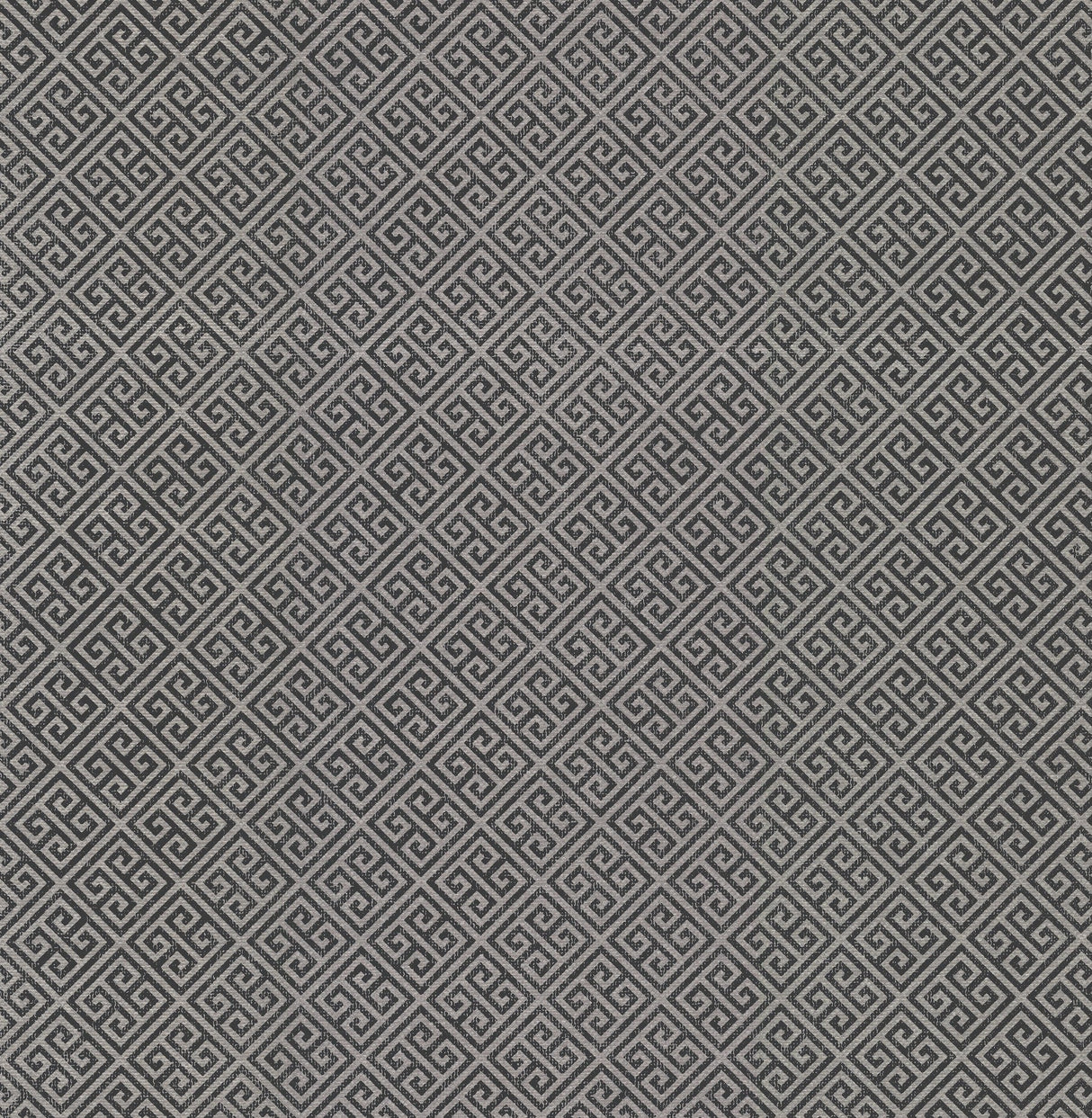 Grecian Geometric Silver & Black Wallpaper with Greek Key Paper Weave Grasscloth - York BW3993