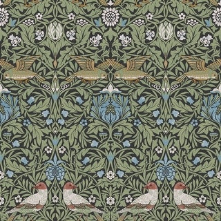 A-Street Prints Bird Multicolor Floral Thicket Wallpaper roll and pattern