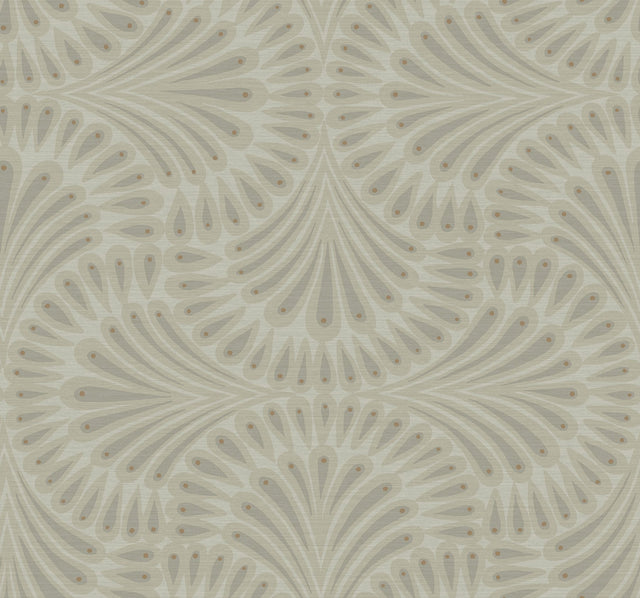 Cabaret Brown Metallic Wallpaper with Art Deco Peacock Fan Motif - York CA1500