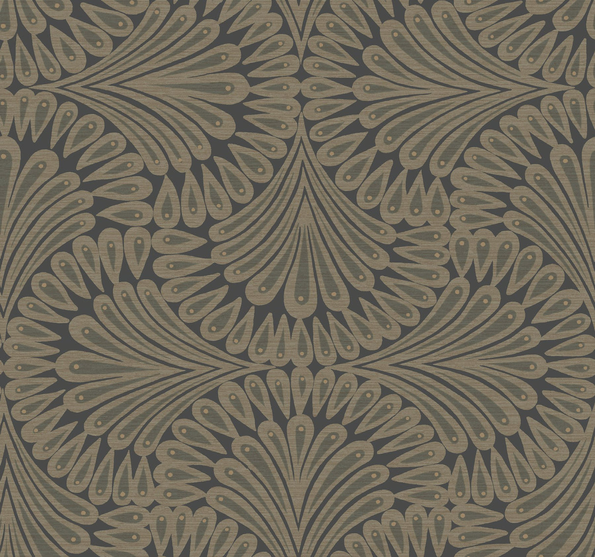 Cabaret Black Metallic Wallpaper with Art Deco Peacock Fan Motif - York CA1501