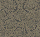 Cabaret Black Metallic Wallpaper with Art Deco Peacock Fan Motif - York CA1501