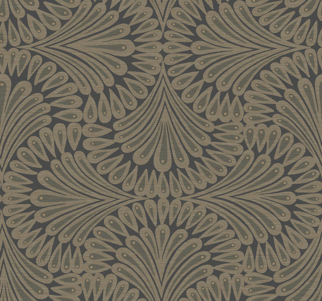 Cabaret Black Metallic Wallpaper with Art Deco Peacock Fan Motif - York CA1501