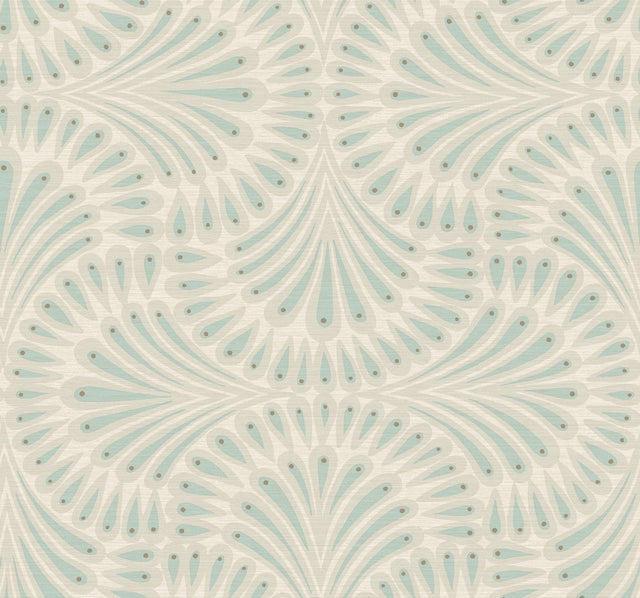 Cabaret Beige Metallic Wallpaper with Art Deco Peacock Fan Motif - York CA1502
