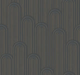 Speakeasy Black Metallic Wallpaper with Art Deco Arch Pattern - York CA1540