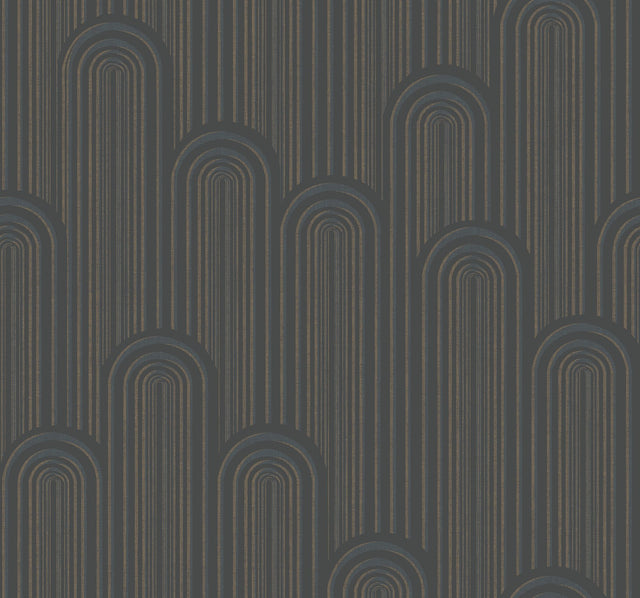Speakeasy Black Metallic Wallpaper with Art Deco Arch Pattern - York CA1540