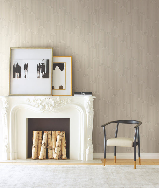 Speakeasy White Metallic Wallpaper with Art Deco Arch Pattern - York CA1544