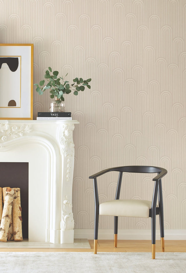 Speakeasy White Metallic Wallpaper with Art Deco Arch Pattern - York CA1544