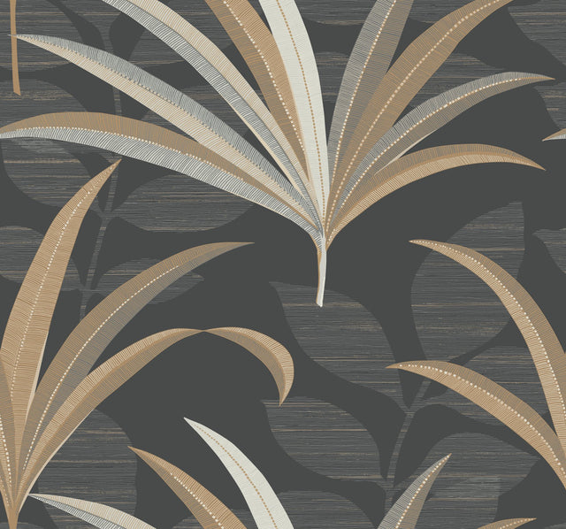 El Morocco Palm Black Wallpaper with Botanical Palm Motif - York CA1548