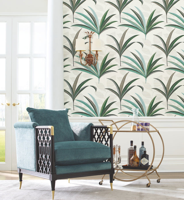 El Morocco Palm White Wallpaper with Botanical Palm Leaf Pattern, Non Woven Unpasted - York CA1553