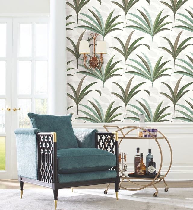El Morocco Palm White Wallpaper with Botanical Palm Leaf Pattern, Non Woven Unpasted - York CA1553