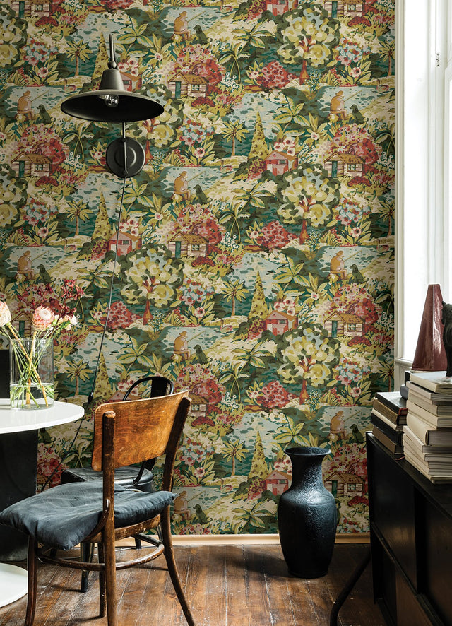 le Forestier Spice Peel & Stick Wallpaper with Whimsical Botanical Floral Pattern - Brewster CBS4504