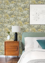 le Forestier Yellow Grey Peel & Stick Wallpaper with Whimsical Botanical Floral Motif - CBS4505