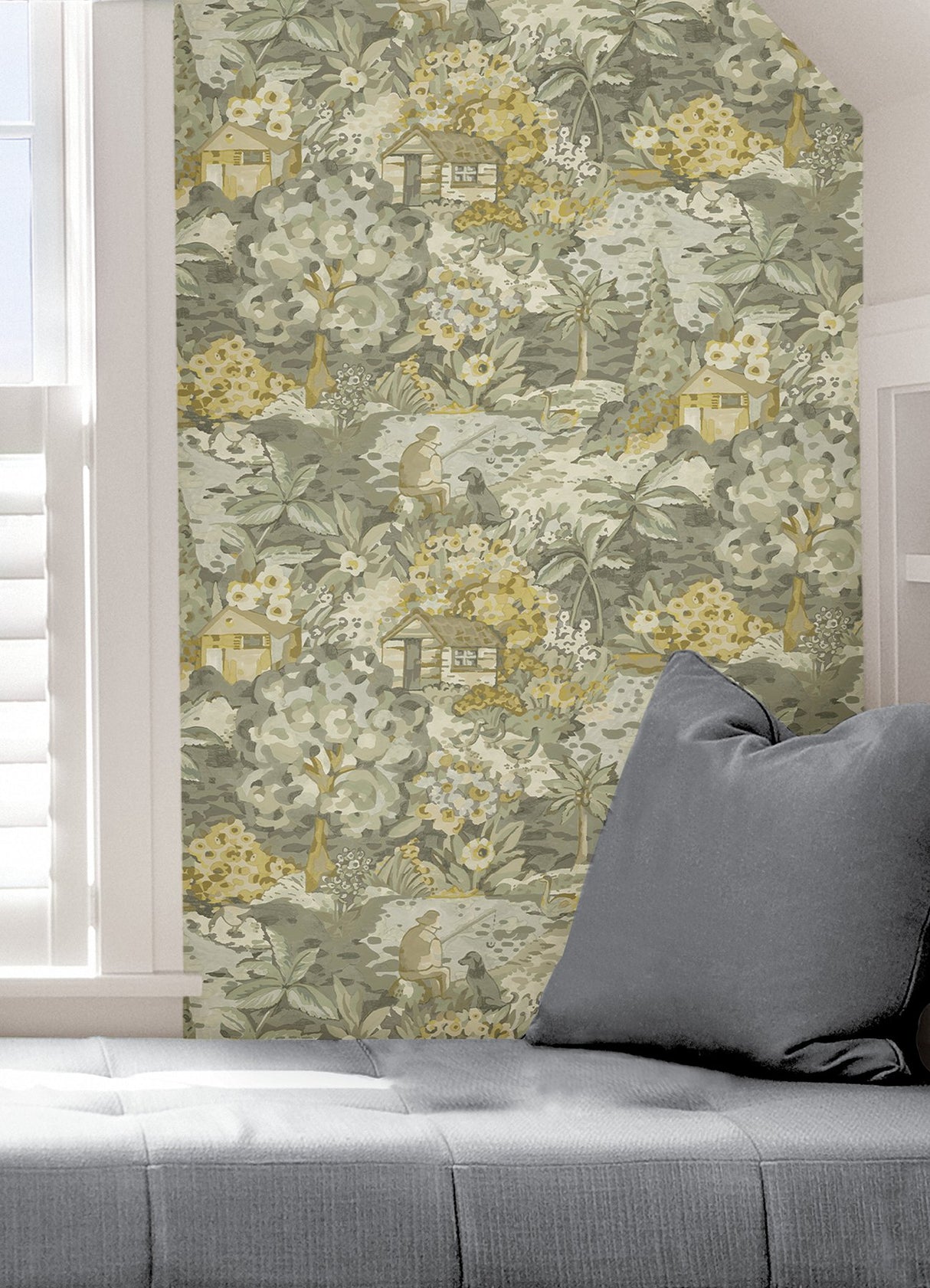 le Forestier Yellow Grey Peel & Stick Wallpaper with Whimsical Botanical Floral Motif - CBS4505