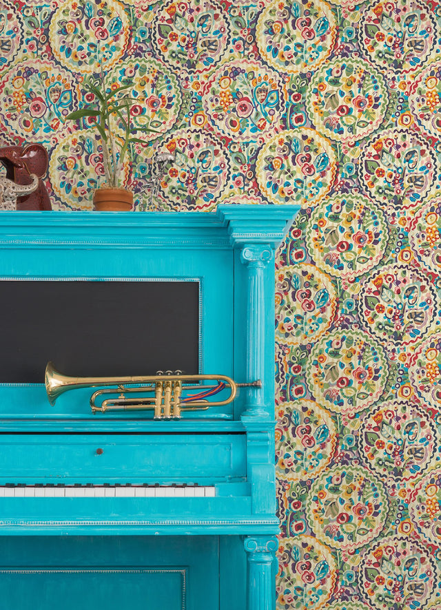Camille Multicolor Peel & Stick Wallpaper with Bohemian Medallion Pattern - NuWallpaper CBS4506