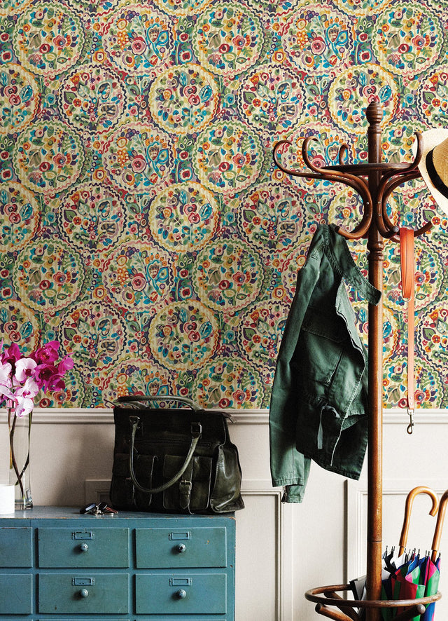 Camille Multicolor Peel & Stick Wallpaper with Bohemian Medallion Pattern - NuWallpaper CBS4506