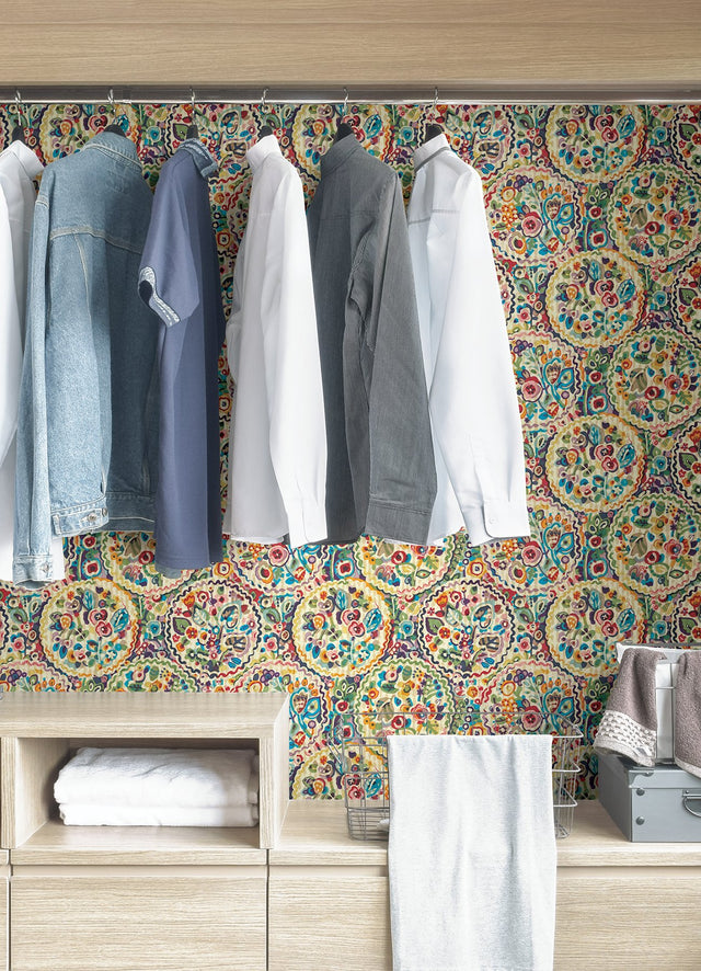 Camille Multicolor Peel & Stick Wallpaper with Bohemian Medallion Pattern - NuWallpaper CBS4506