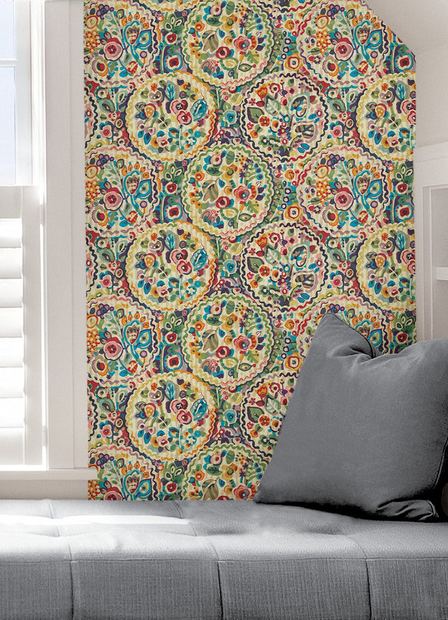 Camille Multicolor Peel & Stick Wallpaper with Bohemian Medallion Pattern - NuWallpaper CBS4506
