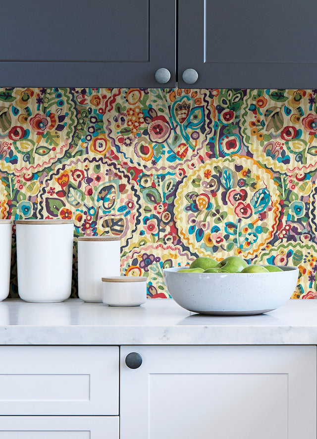 Camille Multicolor Peel & Stick Wallpaper with Bohemian Medallion Pattern - NuWallpaper CBS4506