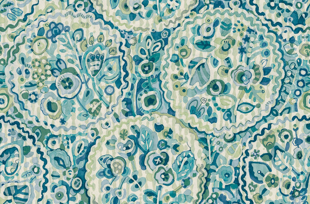 Camille Teal Peel & Stick Wallpaper with Bohemian Medallions by Caroline et Bettina - NuWallpaper CBS4507