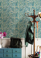 Camille Teal Peel & Stick Wallpaper with Bohemian Medallions by Caroline et Bettina - NuWallpaper CBS4507