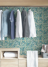 Camille Teal Peel & Stick Wallpaper with Bohemian Medallions by Caroline et Bettina - NuWallpaper CBS4507