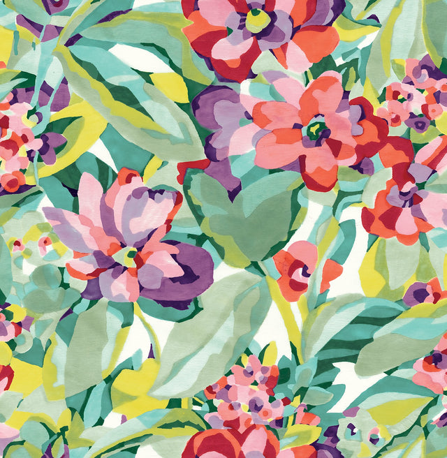 Belles Fleurs Multicolor Peel & Stick Wallpaper with Whimsical Botanical Floral Pattern - NuWallpaper CBS4509