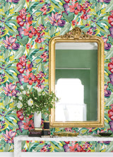 Belles Fleurs Multicolor Peel & Stick Wallpaper with Whimsical Botanical Floral Pattern - NuWallpaper CBS4509